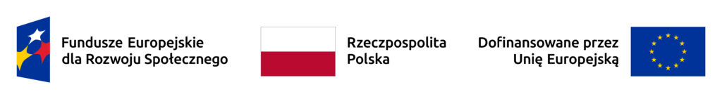 Logo Fundusze Europejskie dla Rozwoju Społecznego, Flaga Polski, Logo Unii Europejskiej